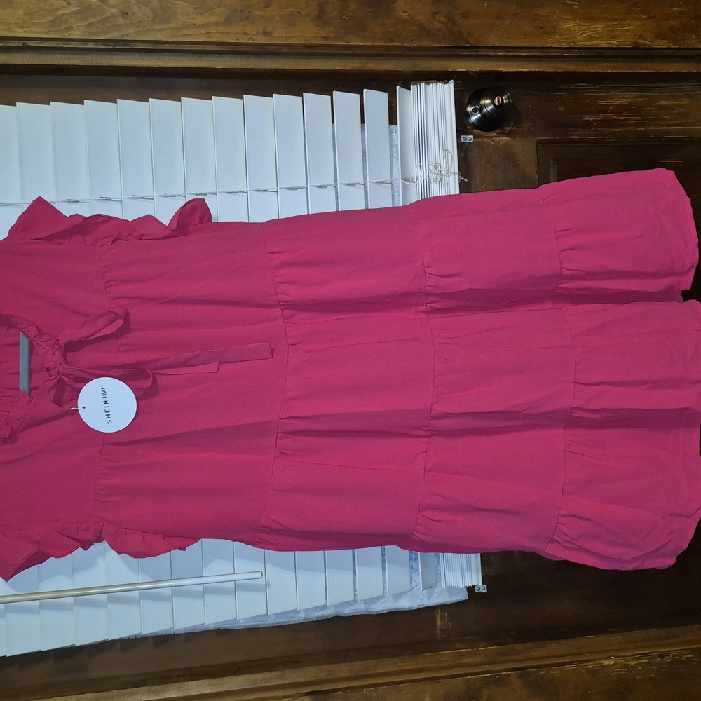 SHEIN VCAY Size 4XL HOT PINK RUFFLE TIERED BABYDOLL DRESS. NWT. - Picture 7 of 10